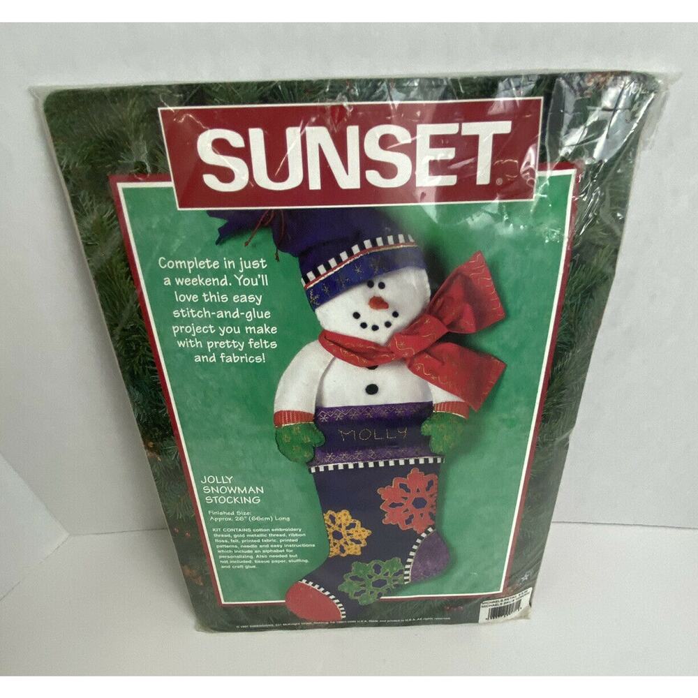 Vintage‎ Sunset Jolly Snowman Christmas Stocking Kit Dimensions Craft New